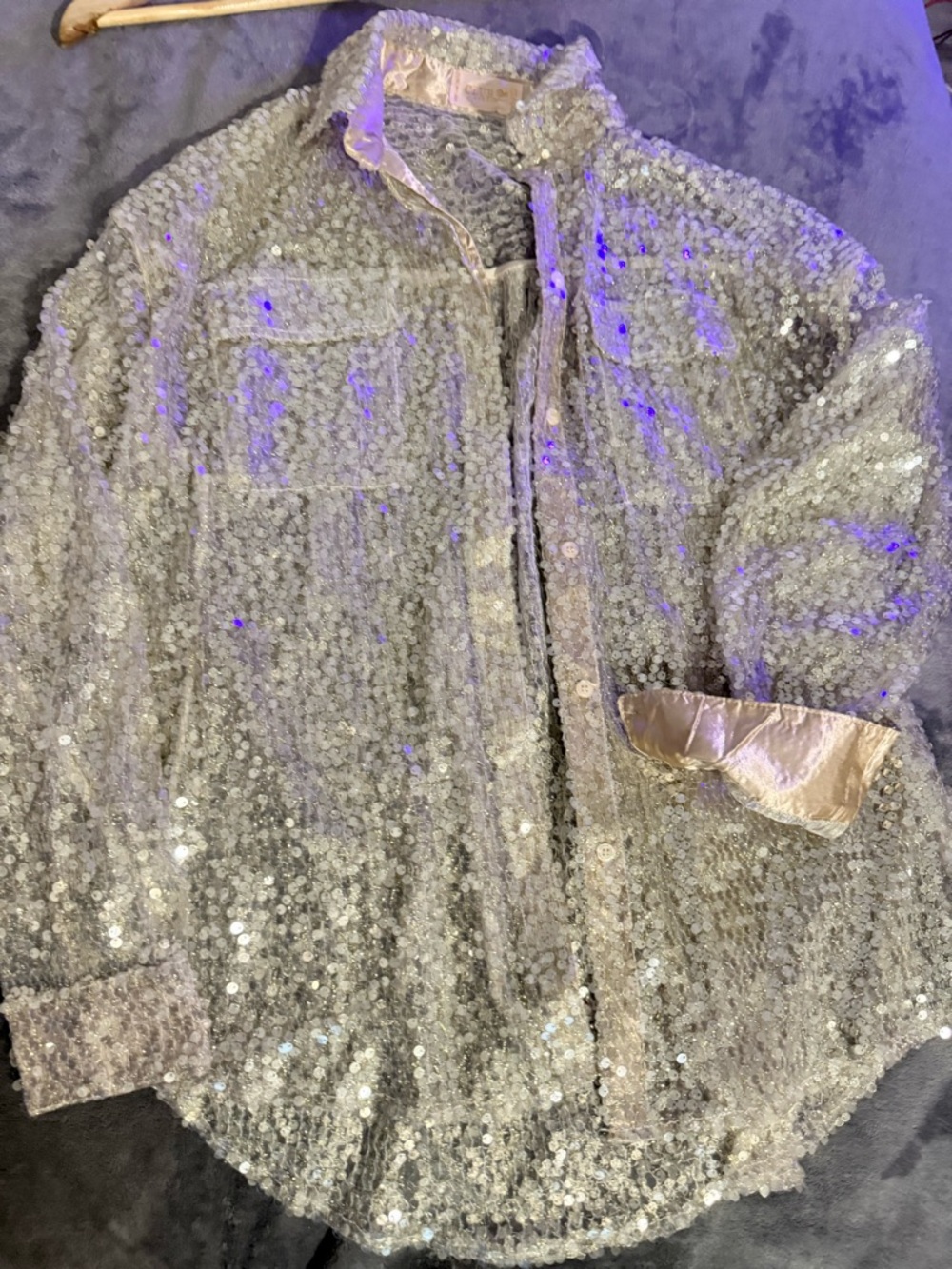 Club L London Silver Sequin Shirt Jacket